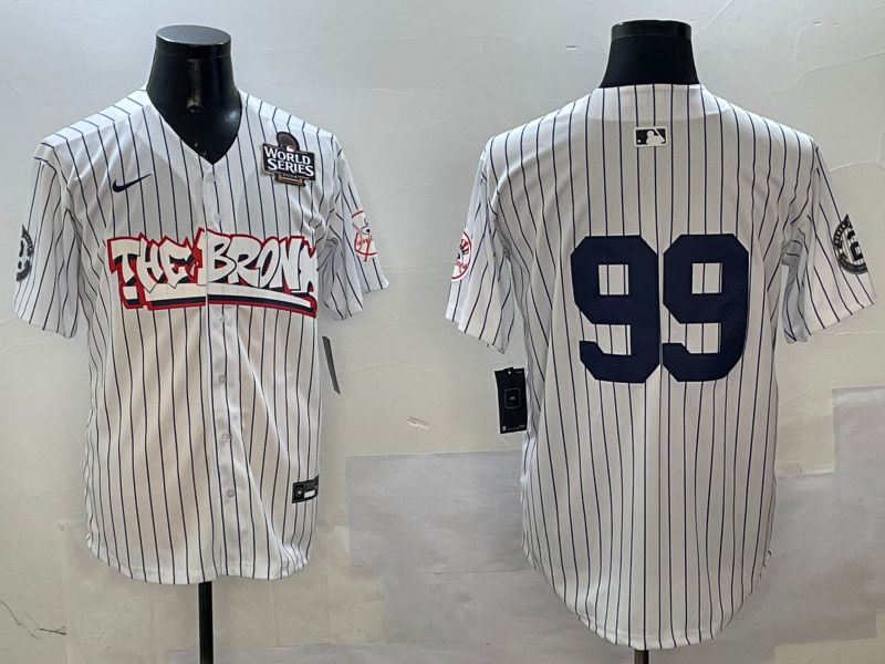 Men New York Yankees 99 Judge White Stripe four generations Joint Name 2025 Nike MLB Jersey style 2